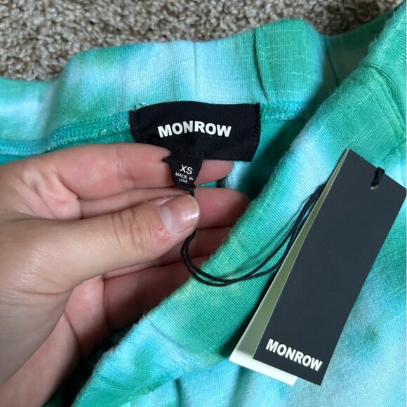 NEW Monrow Supersoft Tie-Dye Green Blue White High-Rise Jogger Lounge Pants XS - Picture 5 of 8